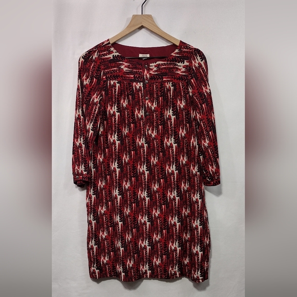 Fossil 100% Silk Artsy Shirt Dress Women's S Red Cottagecore Peasant Retro 90s - Picture 1 of 9